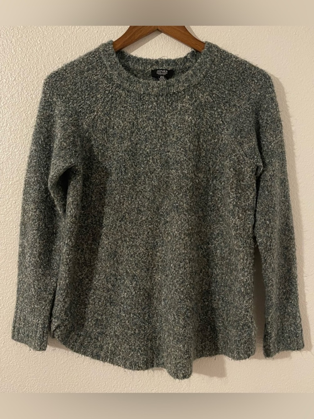 Jones New York Signature Womens Sweater Round Hem Heather Green White Size XL